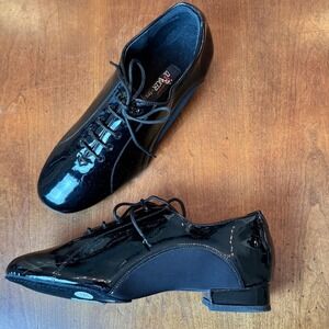 Very Fine Competitive Dancer Shoes Men 9 Black Like New Patent Ballroom CD9317